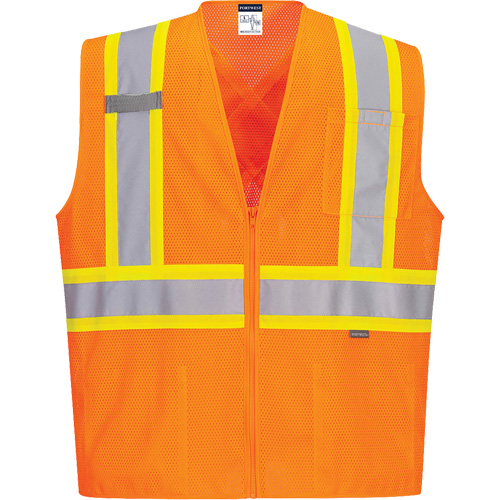 Contrast-Striped Safety Vest, High Visibility Orange, Small, Polyester Distribution Élite MP