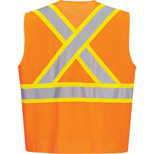 Contrast-Striped Safety Vest, High Visibility Orange, Small, Polyester Distribution Élite MP