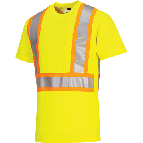 T-shirt de s&eacute;curit&eacute; &agrave; bandes contrastantes, Polyester, Petit, Jaune lime haute visibilit&eacute; Distribution Élite MP