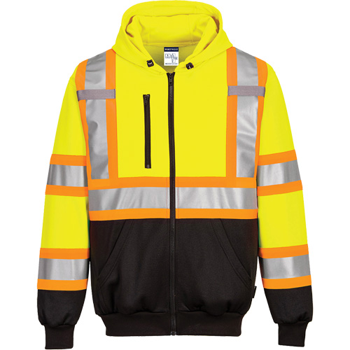 Contrast-Striped Safety Hoodie, Small, Black/High Visibility Lime-Yellow Distribution Élite MP
