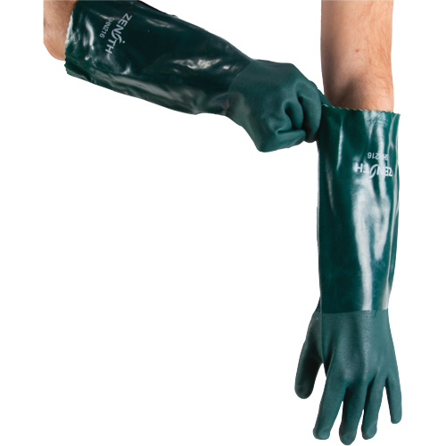 Double Dipped Green Gloves, 18" L, PVC, Cotton Jersey Inner Lining, 70-mil Distribution Élite MP