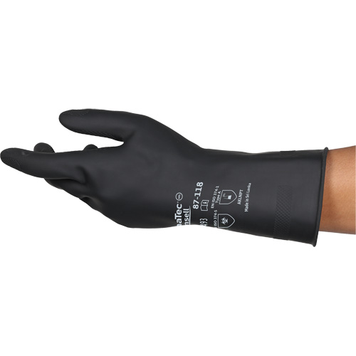Gants r&eacute;sistants aux produits chimiques AlphaTec 87-118, Taille Petit/7, 12,6" lo, Latex de caoutchouc, Doublure en Coton, 31-mil Distribution Élite MP