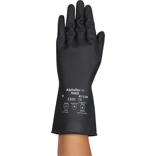 Gants r&eacute;sistants aux produits chimiques AlphaTec 87-118, Taille Petit/7, 12,6" lo, Latex de caoutchouc, Doublure en Coton, 31-mil Distribution Élite MP