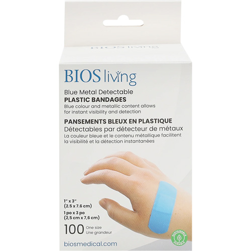Bandages hydrofug&eacute;s bleu, Rectangulaire/carr&eacute;e, 3", Plastique d&eacute;tectable, St&eacute;rile Distribution Élite MP