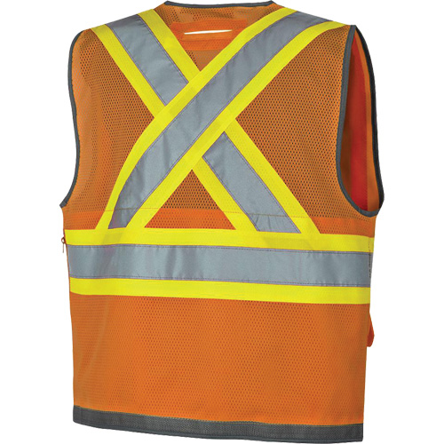 Veste de s&eacute;curit&eacute; pour arpenteur Pioneer avec fermeture &agrave; glissi&egrave;re et dos en maille, Orange haute visibilit&eacute;, Petit, Polyester Distribution Élite MP