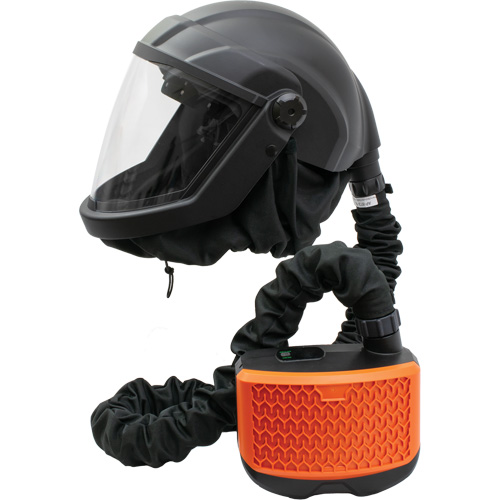 Respirateur &agrave; adduction d'air purifi&eacute; avec visi&egrave;re et ensemble de ventilation PEAKAIR DEFENDER, Respirateur &agrave; masque, Pile Lithium-ion Distribution Élite MP