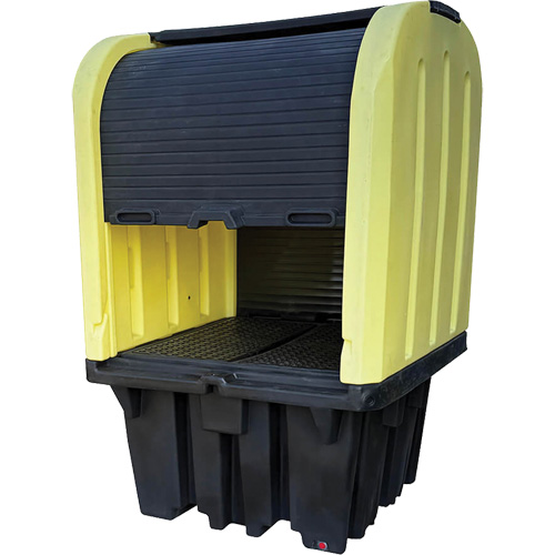 Yellow Roll Top Hardcover Spill Pallet, 65" L x 65" W x 101" H, 5000 lbs. Load Capacity Distribution Élite MP