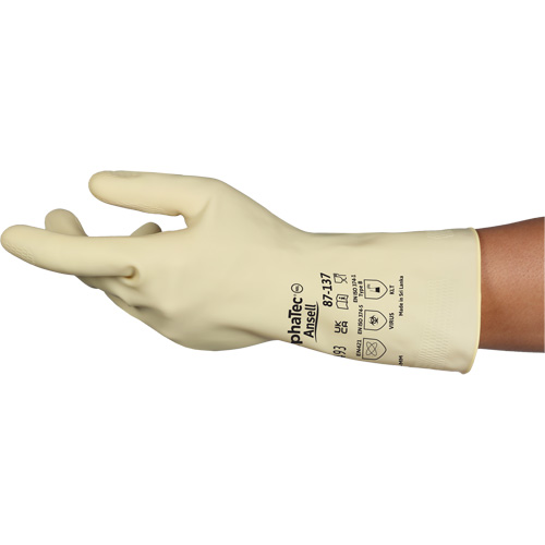 AlphaTec&reg; 87-137 Lightweight Natural Gloves, Size 7, 11.8" L, Rubber Latex, 16-mil Distribution Élite MP