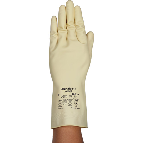 AlphaTec&reg; 87-137 Lightweight Natural Gloves, Size 7, 11.8" L, Rubber Latex, 16-mil Distribution Élite MP