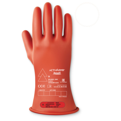 ActivArmr&reg; Electrical Insulating Class 0 Gloves, 8.5, 11" L, Level 1, ASTM D120/ATSM F2675:2021/IEC 614821-2:2014 Distribution Élite MP