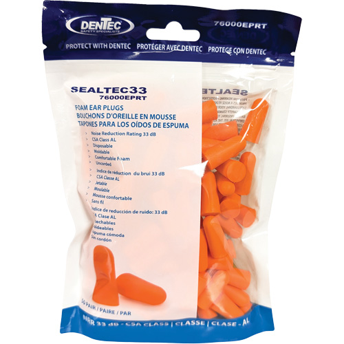 SEALTEC33 Orange Disposable Foam Earplugs, Bulk - Polybag Distribution Élite MP