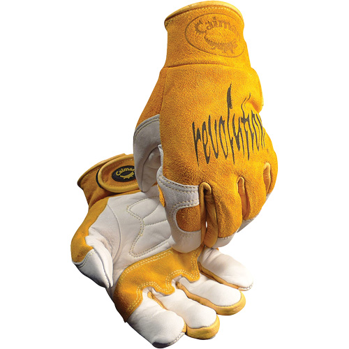 Gants de soudeur TIG/MIG de premi&egrave;re qualit&eacute; Caiman avec fermeture &agrave; boucles & crochets, Cuir de vache refendu, Taille T-Grand Distribution Élite MP