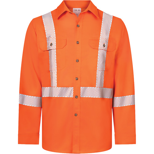 Avenger 7 oz Deluxe Segmented Striped High-Visibility Work Shirt, Style 652, Men's, Medium (Tall), Orange Distribution Élite MP