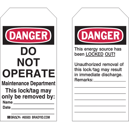 Lockout Tags, Plastic, 3" W x 5-3/4" H, English Distribution Élite MP