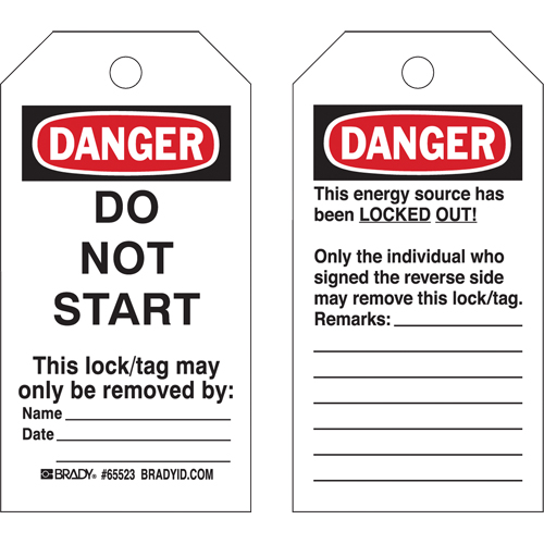 Lockout Tags, Plastic, 3" W x 5-1/2" H, English Distribution Élite MP