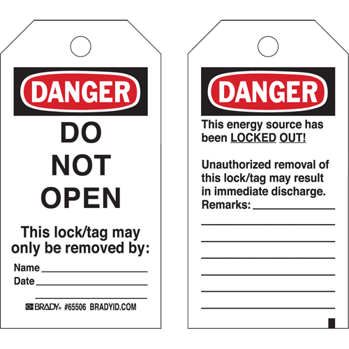Lockout Tags, Cardstock, 3" W x 5-3/4" H, English Distribution Élite MP