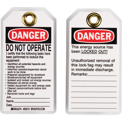 Lockout Tags, Plastic, 3" W x 5-1/2" H, English Distribution Élite MP