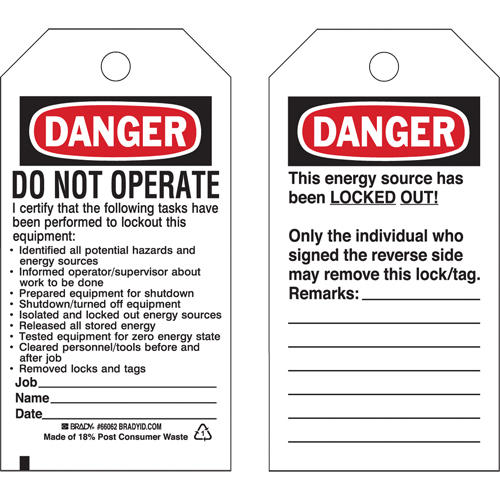 &eacute;tiquettes de verrouillage, Plastique, 3" la x 5-1/2" h, Anglais Distribution Élite MP