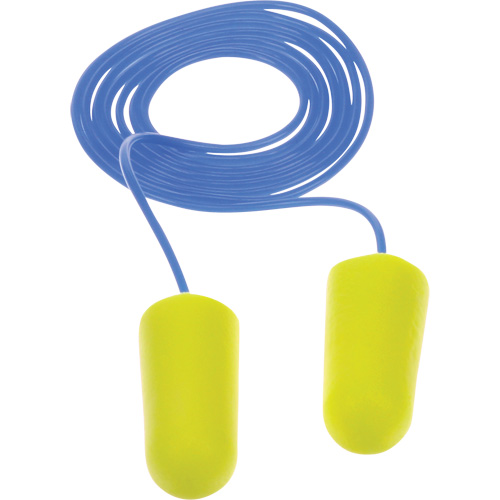 Bouchons d'oreilles n&eacute;on jaune E-A-Rsoft, Vrac - Sac en poly, Avec cordon Distribution Élite MP