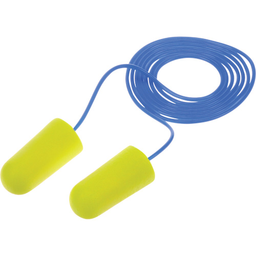 Bouchons d'oreilles n&eacute;on jaune E-A-Rsoft, Vrac - Sac en poly, Avec cordon Distribution Élite MP