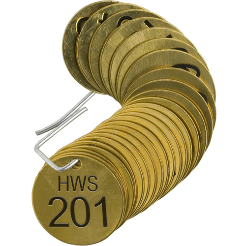 &eacute;tiquettes num&eacute;rot&eacute;es pour vannes HWS, # 201-225, Laiton, 1,5" dia. Distribution Élite MP