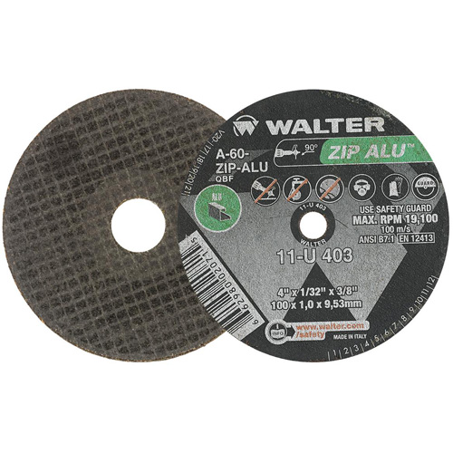 ZIP ALU Cutting Wheel, 4" x 1/32", 3/8" Arbor, Type 1, Aluminum Oxide, 19100 RPM Distribution Élite MP