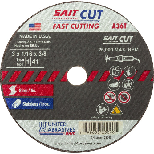Cut-Off WHEEL (A36T), 13" x 1/16", 1/4" Arbor, Type 27, Aluminum Oxide, 25000 RPM Distribution Élite MP