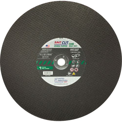 C24R Concrete High Speed Cut-Off Wheel, 14" x 1/8", 25/32" Arbor, Type 1, Silicon Carbide, 5460 RPM Distribution Élite MP