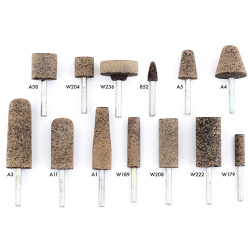 Meules r&eacute;sinoides mont&eacute;es sur tige A36Q, A11, Oxyde d'aluminium, 11/16" dia., 2" lo, 36 Grain Distribution Élite MP