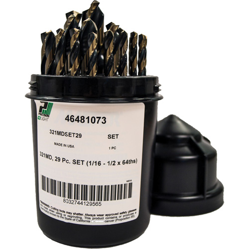 Foret pour m&eacute;canicien s&eacute;rie courte 135° - 1/16" &agrave; 1/2" par 1/64", 29 morceaux, Acier rapide Distribution Élite MP