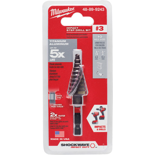 Foret &eacute;tag&eacute; #3 Shockwave Impact Duty, 3/16" - 3/4", Incr&eacute;ments de 1/16", Titane Distribution Élite MP