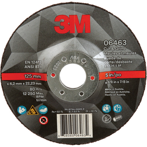 Cut & Grind Wheel, 5" x 1/8", 7/8" Arbor, Type 27, Ceramic Distribution Élite MP