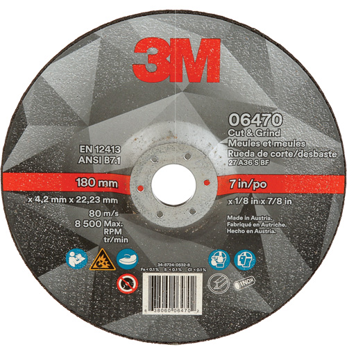 Cut & Grind Wheel, 7" x 1/8", 7/8" Arbor, Type 27, Ceramic Distribution Élite MP