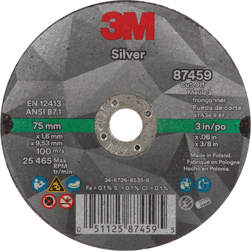 Silver Cut-Off Wheel, 3" x 0.06", 3/8"-24 Arbor, Type 1, Ceramic, 25645 RPM Distribution Élite MP