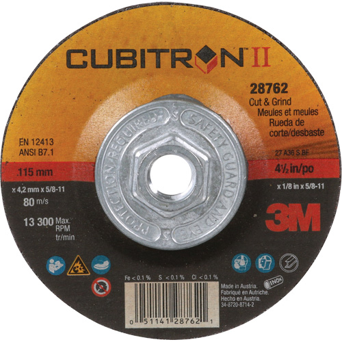 Cubitron II Quick Change Cut & Grind Wheel, 4-1/2" x 1/8", 5/8"-11 Arbor, Type 27, Ceramic Distribution Élite MP