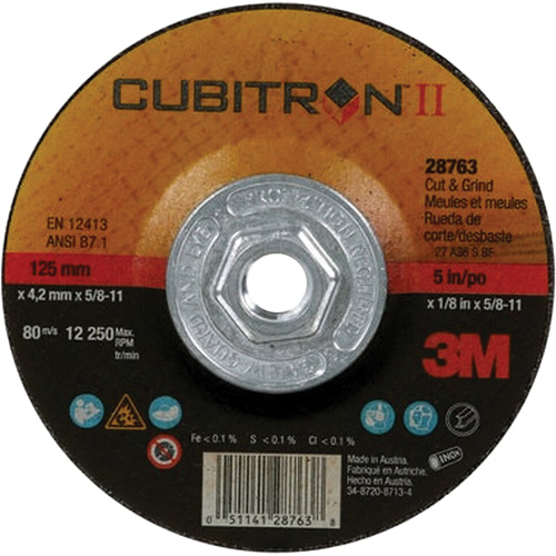 Cubitron II Quick Change Cut & Grind Wheel, 5" x 1/8", 5/8"-11 Arbor, Type 27, Ceramic Distribution Élite MP