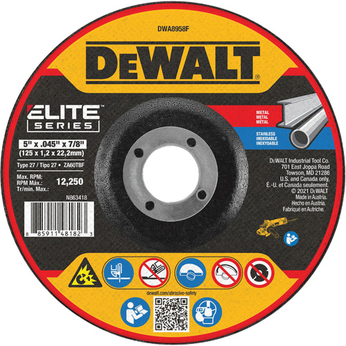Meule de tronçonnage des m&eacute;taux s&eacute;rie Elite, 5" x 0,045", Arbre 7/8", Alumine de zirconium, Type 27 Distribution Élite MP