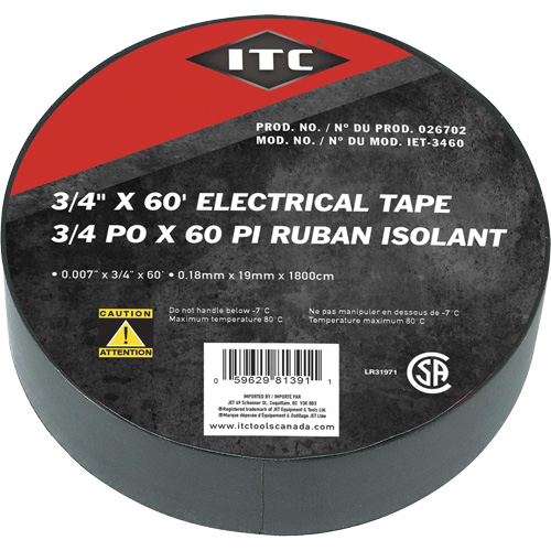 IET-3460 Ruban isolant, Ruban &eacute;lectrique, Rubans isolant, 19 mm (3/4") x 18,28 m (60'), Noir Distribution Élite MP