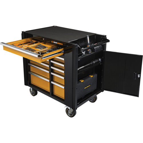 Powered Tool Cart, 11 Drawers, 42-1/2" W x 24-7/16" D x 41" H, Black/Orange Distribution Élite MP