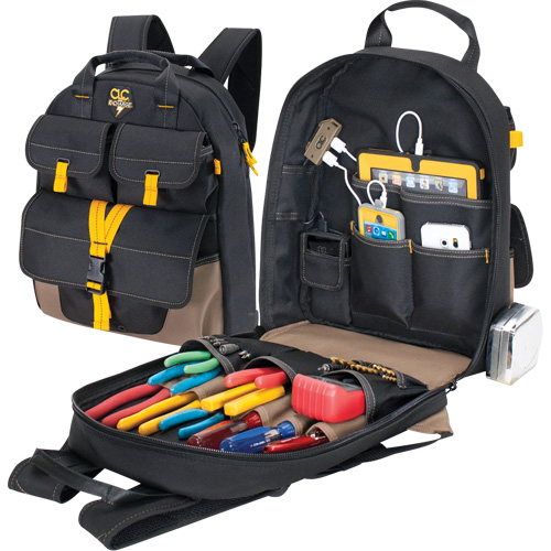 Sac &agrave; dos avec prises de recharge pour appareils &eacute;lectroniques, 13-1/2" lo x 5-1/4" la, Noir, Polyester Distribution Élite MP