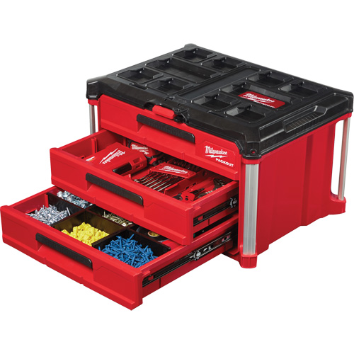 Packout 3-Drawer Tool Box, 16-1/3" x 14-1/3" x 22-1/5", Black/Red Distribution Élite MP