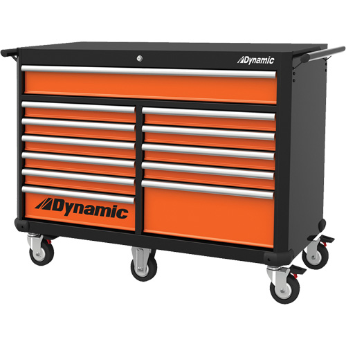Roller Cabinet, 12 Drawers, 53" W x 24" D x 41" H, Black/Orange Distribution Élite MP