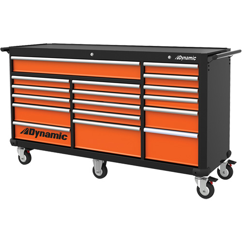 Armoire roulante, 17 tiroirs, 71" la x 24" p x 41" h, Noir/Orange Distribution Élite MP
