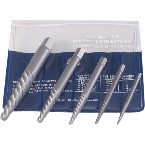 Extracteurs de vis - Jeu d'extracteurs de vis avec pochette repliable, 5 morceaux, Acier &agrave; haute teneur en carbone Distribution Élite MP