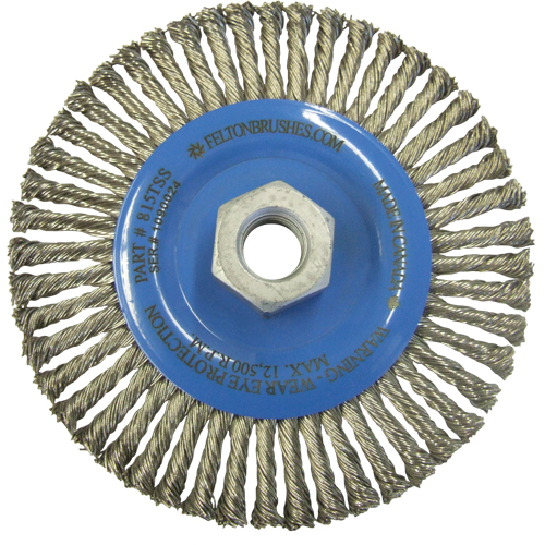 Wire Wheel Brushes, 5-7/8" Dia., 0.02" Fill, 5/8"-11 Arbor, Stainless Steel Distribution Élite MP