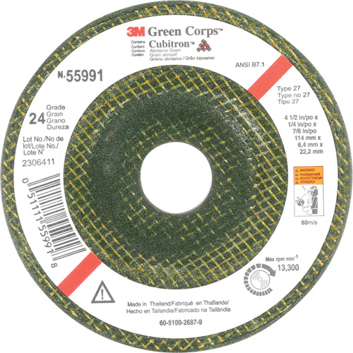 Green Corps Depressed Centre Wheel, 4-1/2" x 1/4", 7/8" Arbor, Ceramic, Type 27 Distribution Élite MP
