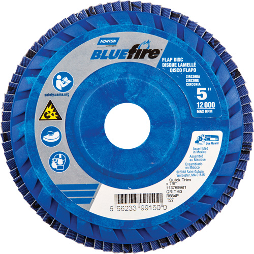 BlueFire R884P Coarse Grit Flap Disc, 5" x 7/8", Type 27, 60 Grit, Zirconia Alumina Distribution Élite MP