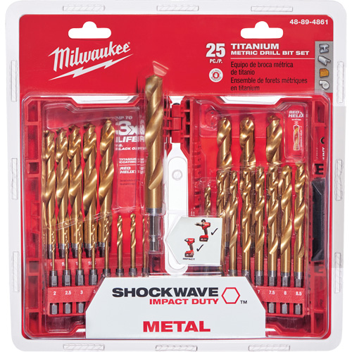 Jeu de forets m&eacute;triques Shockwave Red Helix, 25 morceaux, Titane Distribution Élite MP