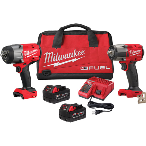 Ensemble de cl&eacute;s &agrave; chocs &agrave; couple &eacute;lev&eacute; de 1/2" et moyen de 3/8" M18 FUEL pour automobile, Lithium-ion, 18 V Distribution Élite MP