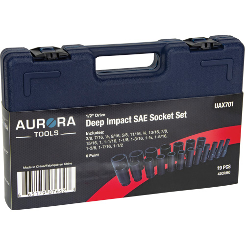 SAE Socket Set, 19 Pcs, Impact, 1/2" Drive Size, Deep Distribution Élite MP